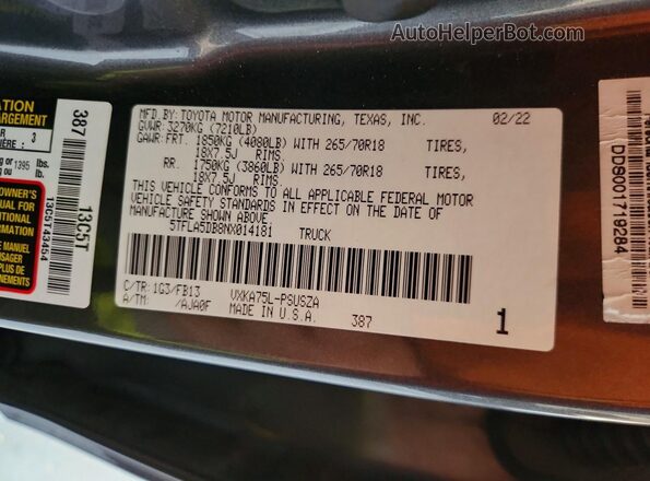 5TFLA5DB8NX014181 2022 TOYOTA TUNDRA Gray Вид підкапотного простору