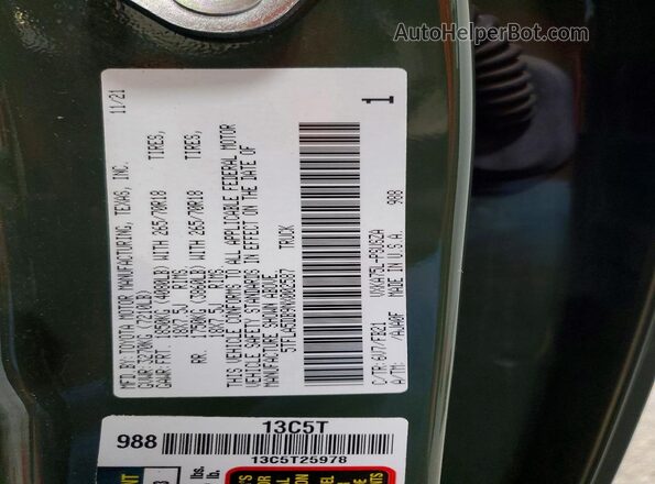 5TFLA5DB9NX002587 2022 TOYOTA TUNDRA Green VIN sticker view