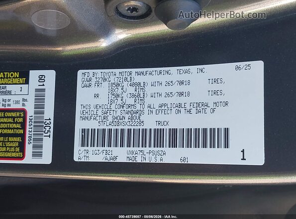 5TFLA5DBXSX322285 2025 TOYOTA TUNDRA Gray ძრავის განყოფილების ხედი