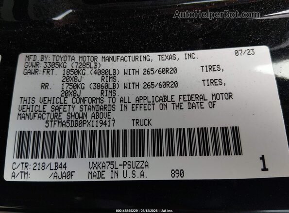5TFMA5DB0PX119417 2023 TOYOTA TUNDRA Black Widok komory silnika