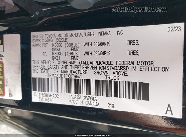 5TFMA5DB1PX079641 2023 TOYOTA TUNDRA Black Vista del compartimento del motor