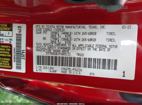 5TFMA5DB1PX085133 2023 TOYOTA TUNDRA Red Widok komory silnika