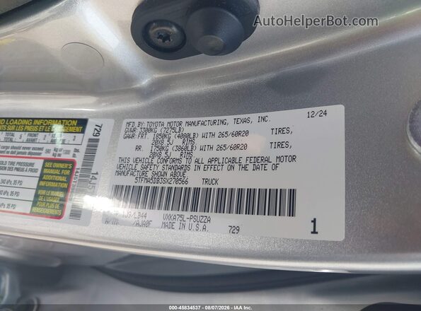 5TFMA5DB3SX270566 2025 TOYOTA TUNDRA Silver Вид підкапотного простору