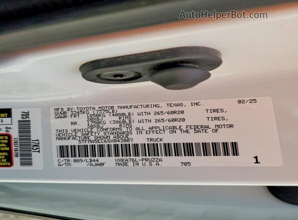 5TFMA5EC6SX043007 2025 TOYOTA TUNDRA White Vista del compartimento del motor