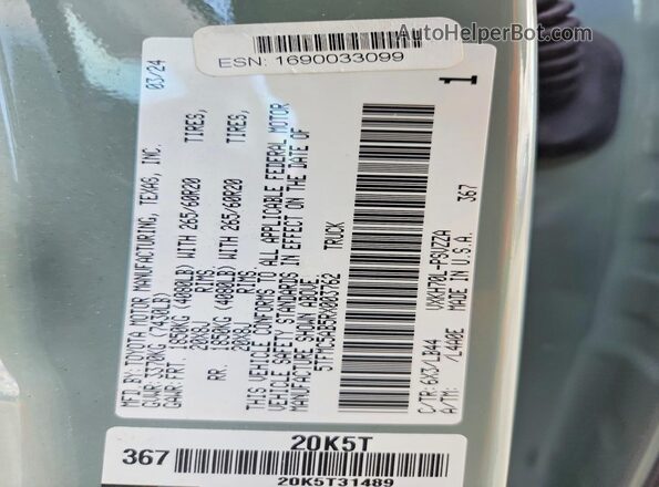 5TFMC5AB5RX003762 2024 TOYOTA TUNDRA Зеленый Вид наклейки с VIN-кодом