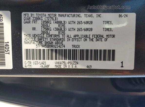 5TFNA5DB9RX214274 2024 TOYOTA TUNDRA Серый Вид наклейки с VIN-кодом