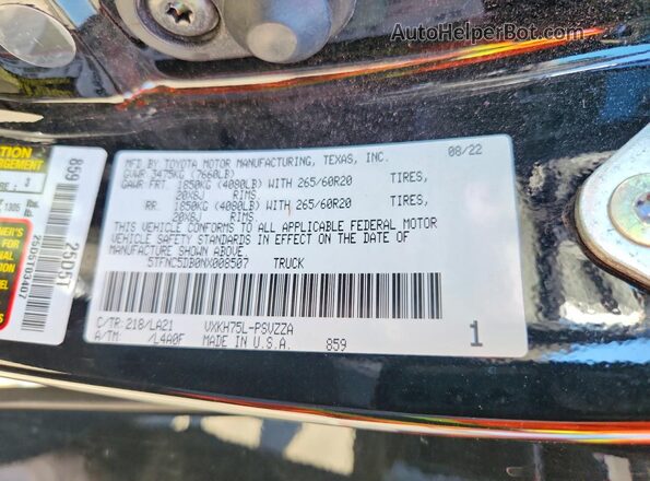 5TFNC5DB0NX008507 2022 TOYOTA TUNDRA Black Вид підкапотного простору
