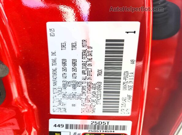 5TFNC5DB1SX098410 2025 TOYOTA TUNDRA Красный Вид подкапотного пространства