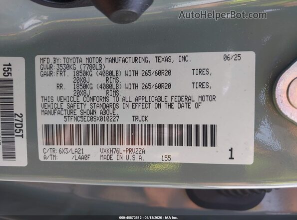 5TFNC5EC0SX010227 2025 TOYOTA TUNDRA HYBRID Gray Вид підкапотного простору