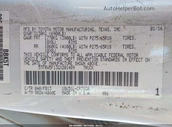 5TFRW5F13GX201489 2016 TOYOTA TUNDRA White Շարժիչի բաժամունքի տեսք