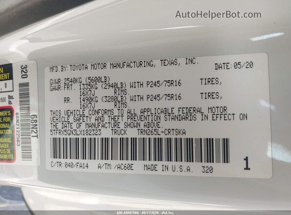 5TFRX5GN3LX182323 2020 TOYOTA TACOMA Белый Вид подкапотного пространства