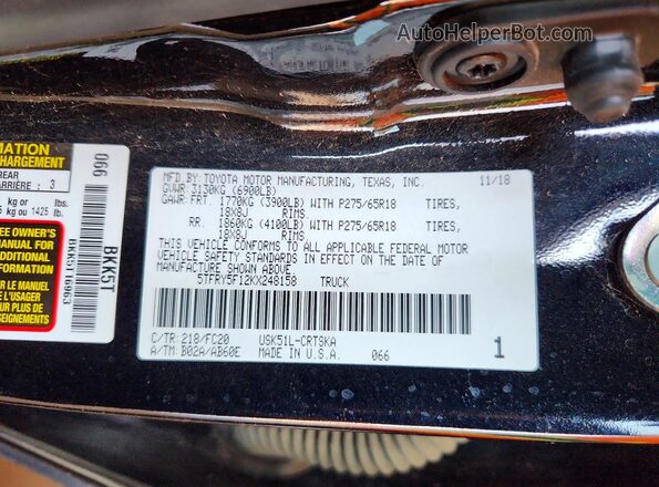 5TFRY5F12KX248158 2019 TOYOTA TUNDRA Black Շարժիչի բաժամունքի տեսք
