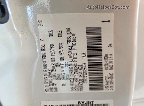 5TFRY5F12MX297234 2021 TOYOTA TUNDRA White Widok naklejki z numerem VIN