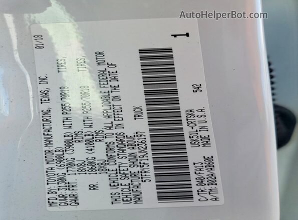5TFRY5F19JX236197 2018 TOYOTA TUNDRA White Widok komory silnika