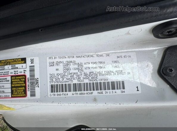 5TFSX5EN2GX044735 2016 TOYOTA TACOMA White Engine compartment view