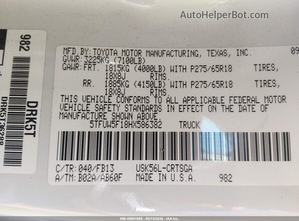 5TFUW5F18HX586382 2017 TOYOTA TUNDRA Белый Вид подкапотного пространства