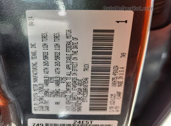 5TFVC5DB0RX078546 2024 TOYOTA TUNDRA Gray Widok naklejki z numerem VIN