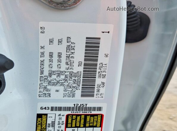 5TFWA5DB2SX282233 2025 TOYOTA TUNDRA White Вид наклейки з VIN-кодом