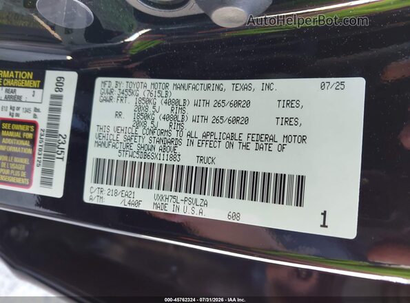 5TFWC5DB6SX111883 2025 TOYOTA TUNDRA HYBRID Black Widok komory silnika