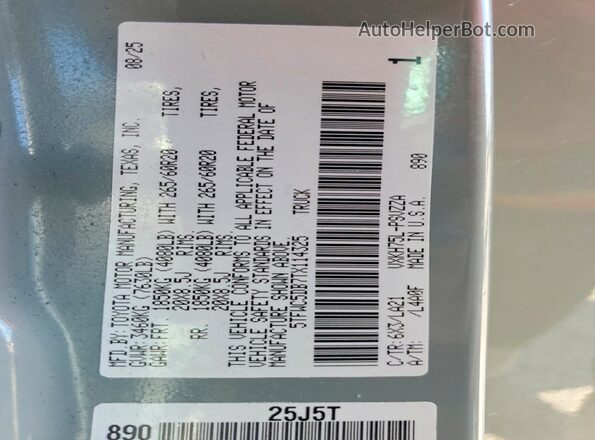 5TFWC5DB7TX114325 2026 TOYOTA TUNDRA Gray VIN կոդի պիտակի տեսք