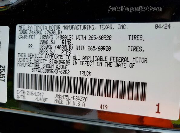 5TFWC5DB9RX076282 2024 TOYOTA TUNDRA Черный Вид наклейки с VIN-кодом