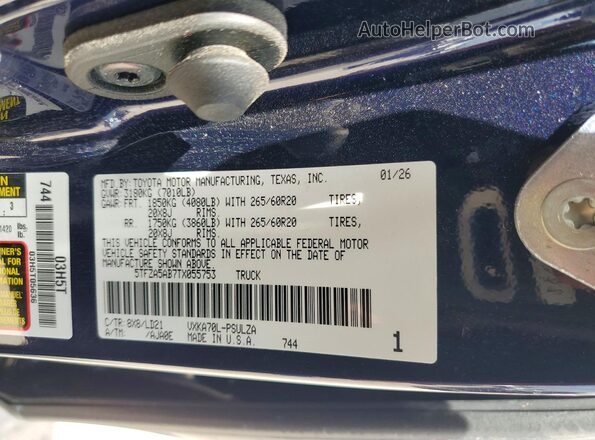 5TFZA5AB7TX055753 2026 TOYOTA TUNDRA Blue ძრავის განყოფილების ხედი