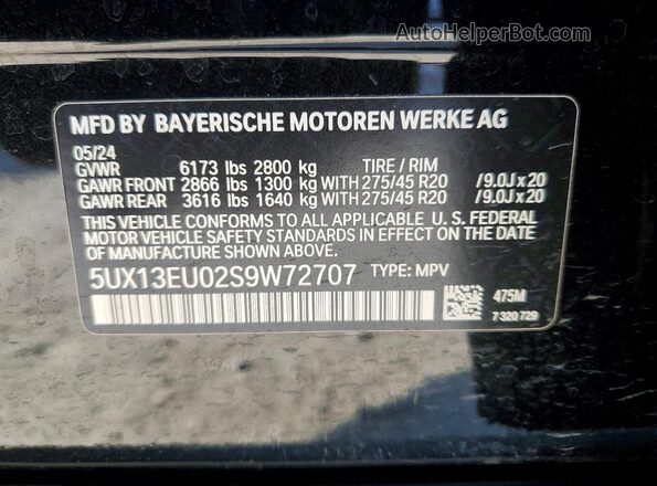 5UX13EU02S9W72707 2025 BMW X5 Black Widok naklejki z numerem VIN