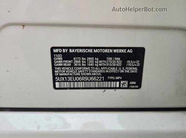 5UX13EU06R9U66221 2024 BMW X5 Белый Панорамный вид салона 360°