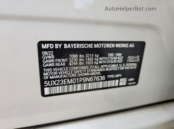 5UX23EM01P9N67636 2023 BMW X7 Белый Вид наклейки с VIN-кодом