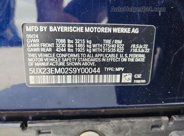 5UX23EM02S9Y00044 2025 BMW X7 Синий Панорамный вид салона 360°