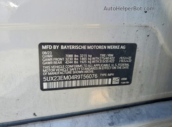 5UX23EM04R9T56076 2024 BMW X7 White Вид наклейки з VIN-кодом