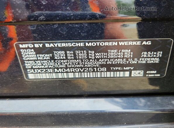 5UX23EM04R9V25108 2024 BMW X7 Синий Вид наклейки с VIN-кодом