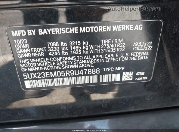 5UX23EM05R9U47888 2024 BMW X7 Black Вид підкапотного простору
