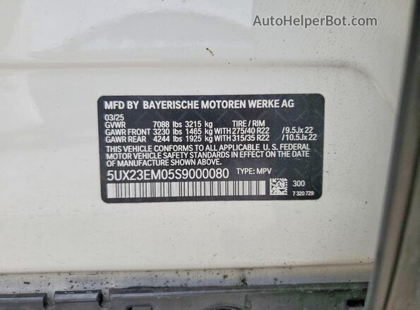 5UX23EM05S9000080 2025 BMW X7 Белый Вид наклейки с VIN-кодом