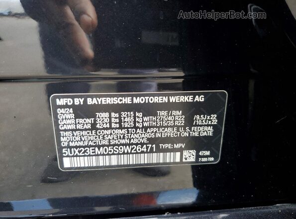 5UX23EM05S9W26471 2025 BMW X7 Black VIN կոդի պիտակի տեսք