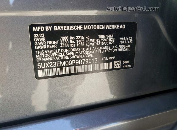 5UX23EM09P9R79013 2023 BMW X7 Gray VIN sticker view