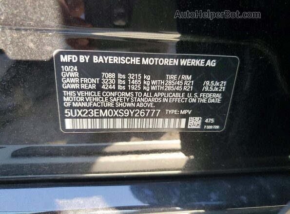 5UX23EM0XS9Y26777 2025 BMW X7 Черный Панорамный вид салона 360°