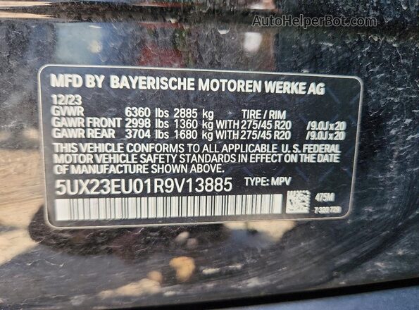 5UX23EU01R9V13885 2024 BMW X5 Black Вид наклейки з VIN-кодом