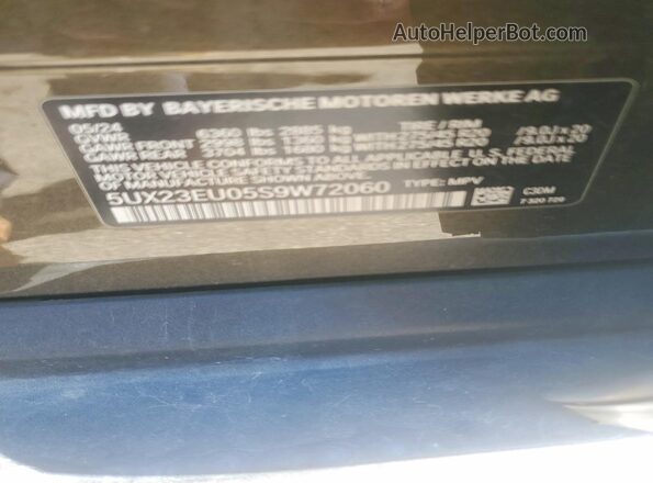 5UX23EU05S9W72060 2025 BMW X5 Green Vista de la etiqueta del VIN