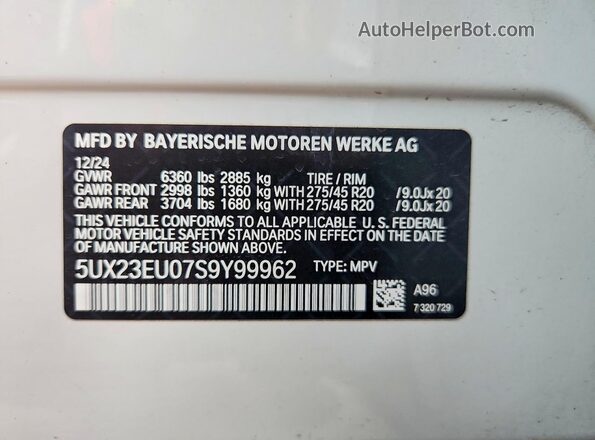 5UX23EU07S9Y99962 2025 BMW X5 White Вид підкапотного простору