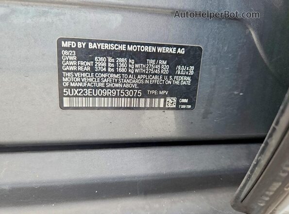 5UX23EU09R9T53075 2024 BMW X5 Серый Вид наклейки с VIN-кодом