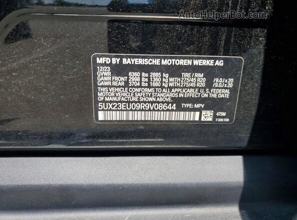 5UX23EU09R9V08644 2024 BMW X5 Black 360 interior view