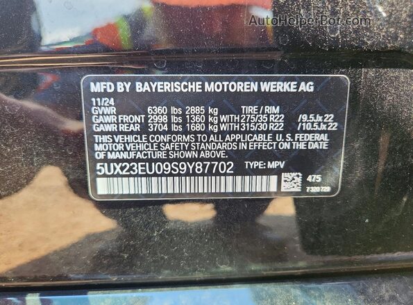 5UX23EU09S9Y87702 2025 BMW X5 Black Widok wnętrza 360 stopni