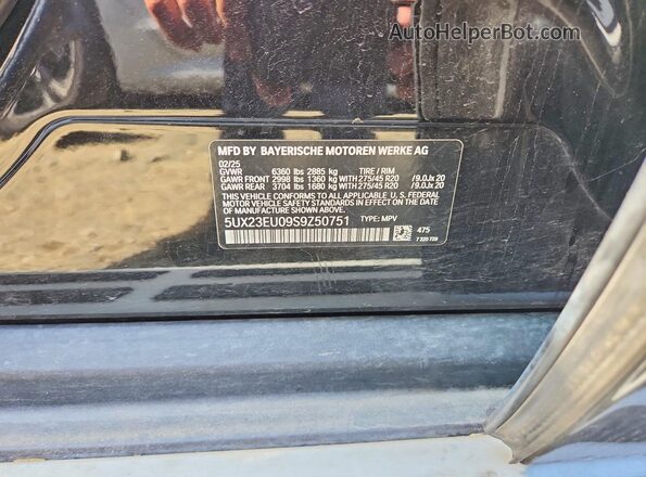 5UX23EU09S9Z50751 2025 BMW X5 Black Widok naklejki z numerem VIN