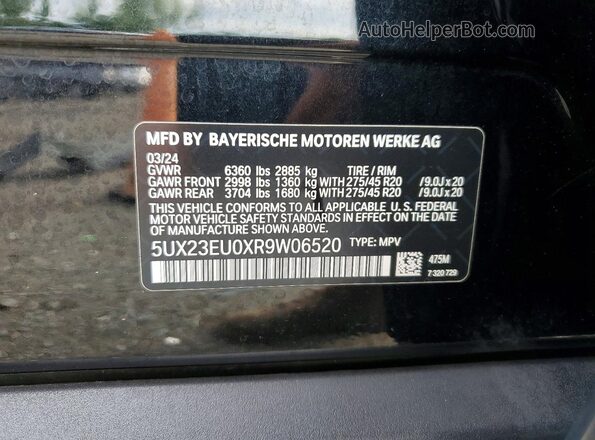 5UX23EU0XR9W06520 2024 BMW X5 Black VIN sticker view