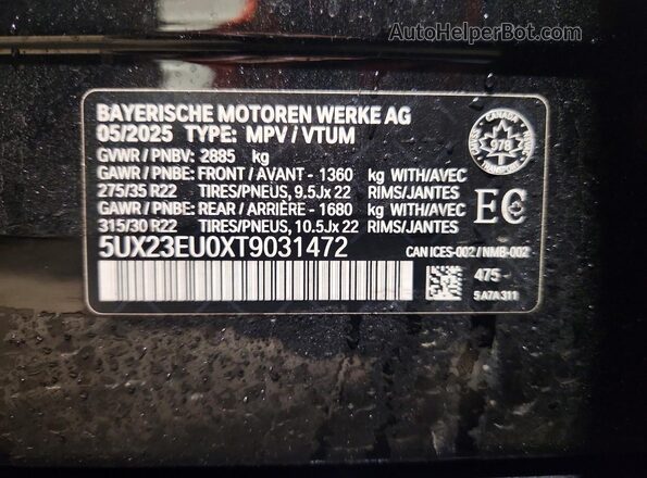 5UX23EU0XT9031472 2026 BMW X5 Black Вид підкапотного простору
