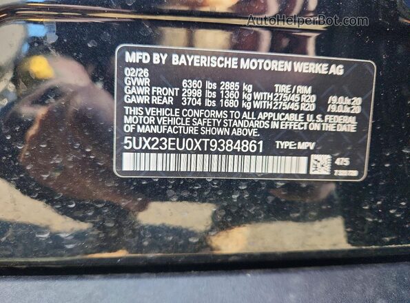 5UX23EU0XT9384861 2026 BMW X5 Black Vista de la etiqueta del VIN