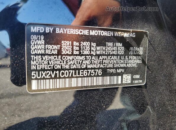 5UX2V1C07LLE67576 2020 BMW X4 Black Вид наклейки з VIN-кодом