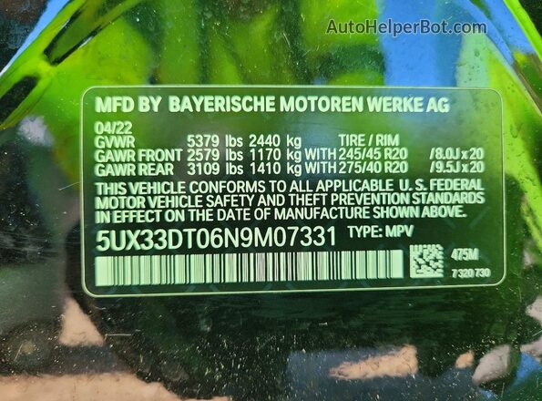 5UX33DT06N9M07331 2022 BMW X4 Green 
