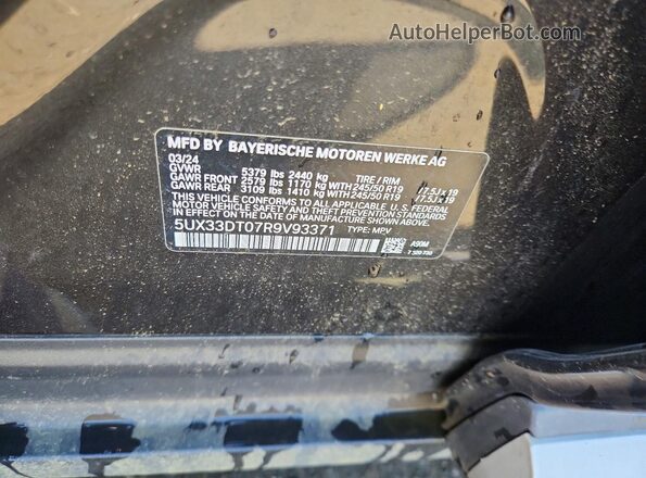 5UX33DT07R9V93371 2024 BMW X4 Серый Вид наклейки с VIN-кодом